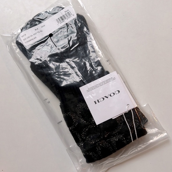 COACH Black Knit Gloves with Sign. C’s in Silver Metallic Detail, New in Package - Picture 2 of 2